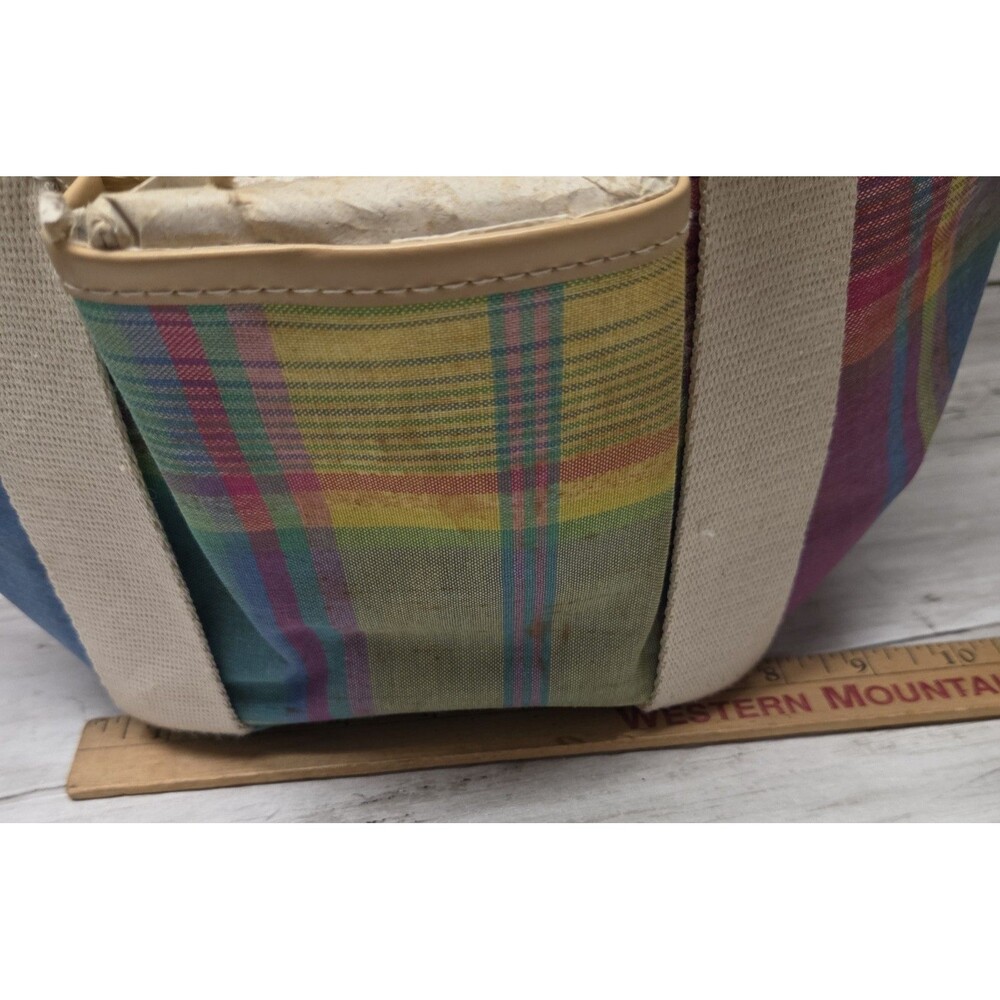Lauren Ralph Lauren Woven Straw Basket Tote Bag PlaidMulticolor Canvas Beach Bag - Picture 4 of 12
